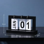 Flip Chart Perpetual Calendar, Wooden Creative Chic Office Home Decoration Desk Calendar, Retro Vintage Style Artwork